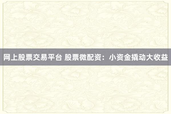 网上股票交易平台 股票微配资：小资金撬动大收益