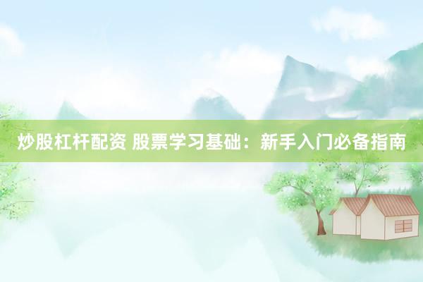 炒股杠杆配资 股票学习基础：新手入门必备指南