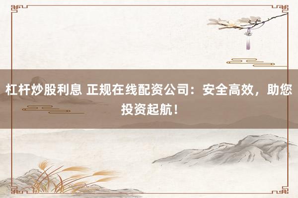 杠杆炒股利息 正规在线配资公司：安全高效，助您投资起航！