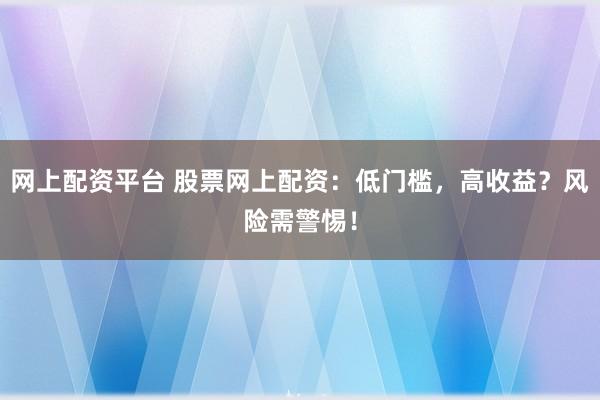 网上配资平台 股票网上配资：低门槛，高收益？风险需警惕！