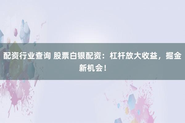 配资行业查询 股票白银配资：杠杆放大收益，掘金新机会！