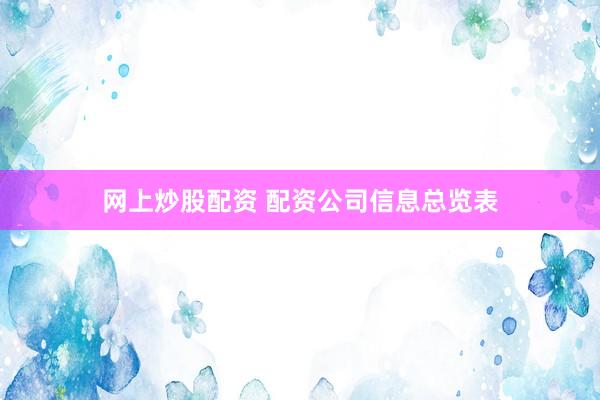 网上炒股配资 配资公司信息总览表